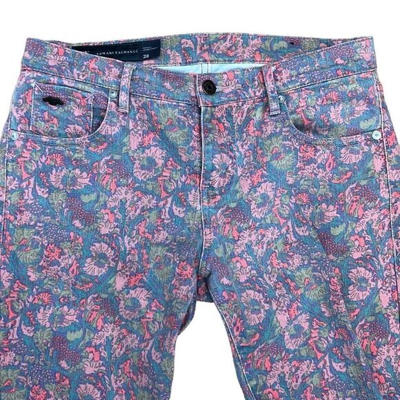 Armani Exchange Skinny Pink Floral Printed Mid Rise Jeans A/X - Picture 3 of 4